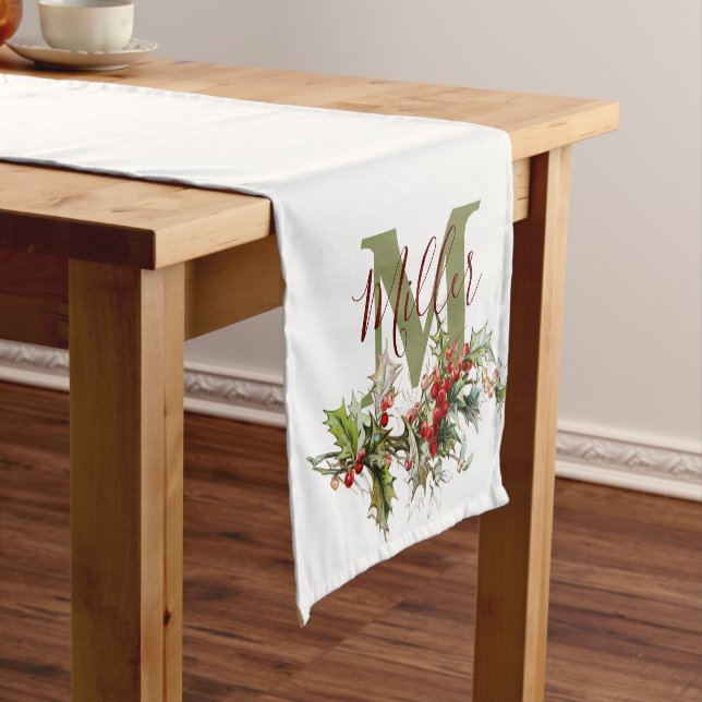 Holly and berries personalised  short table runner (In Situ)