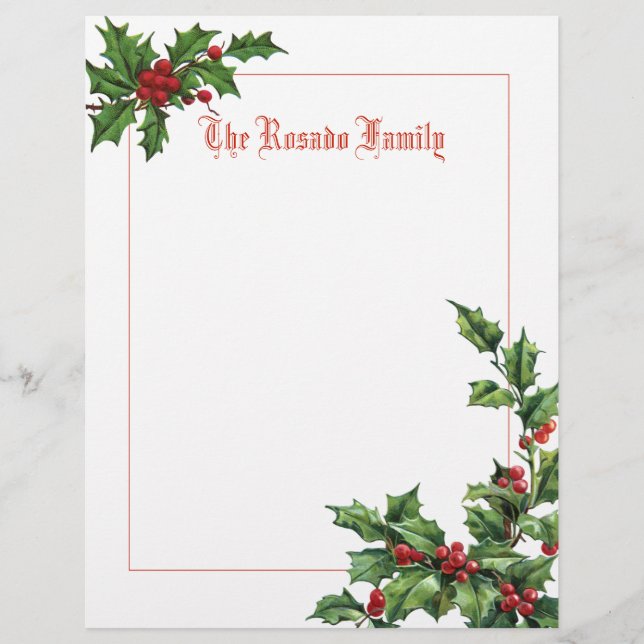 Holly and Berries Stationery or Scrapbook Paper (Front)