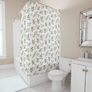 Holly and Berries Watercolor Shower Curtain