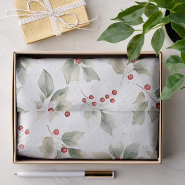 Holly and Berries Watercolor Tissue Paper (Gift)