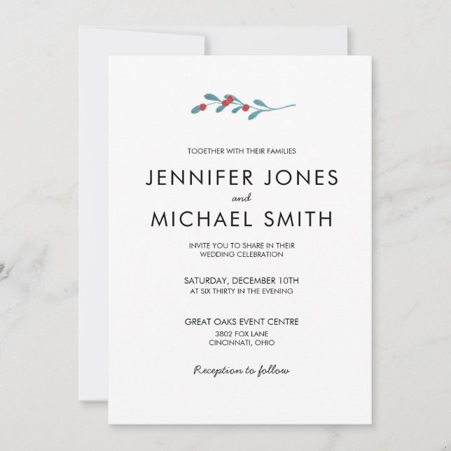 Holly and Berries Winter Wedding Invitation (Front)