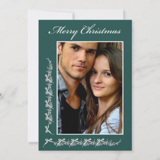 Holly and Bows with Photo & Christmas message Holiday Card