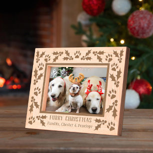 Holly and Dog Paws Holiday Etched Frames