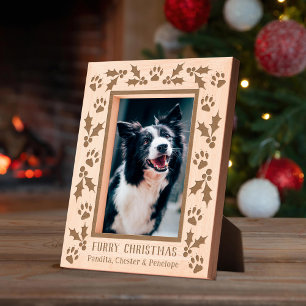 Holly and Dog Paws Holiday Etched Frames