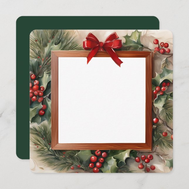 Holly and Fir Photo Frame Christmas Card (Front/Back)