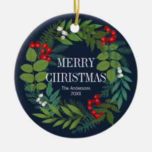 Holly And Greenery Merry Christmas Holiday Ceramic Tree Decoration