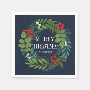 Holly And Greenery Merry Christmas Holiday Napkin