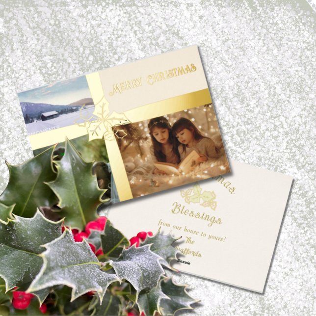 Holly and Ivy Gold Ribbon Foil Holiday Card (Creator Uploaded)