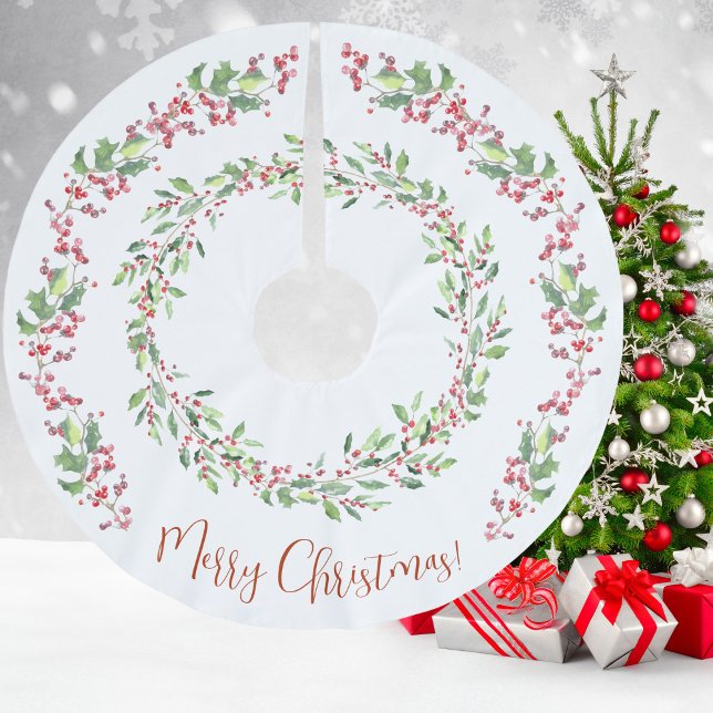 Holly and Ivy, Red, Green, White, Merry Christmas, Brushed Polyester Tree Skirt (Holly and Ivy, Red, Green, White, Merry Christmas, Brushed Polyester Tree Skirt)