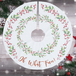 Holly and Ivy Red on White Christmas  Brushed Polyester Tree Skirt