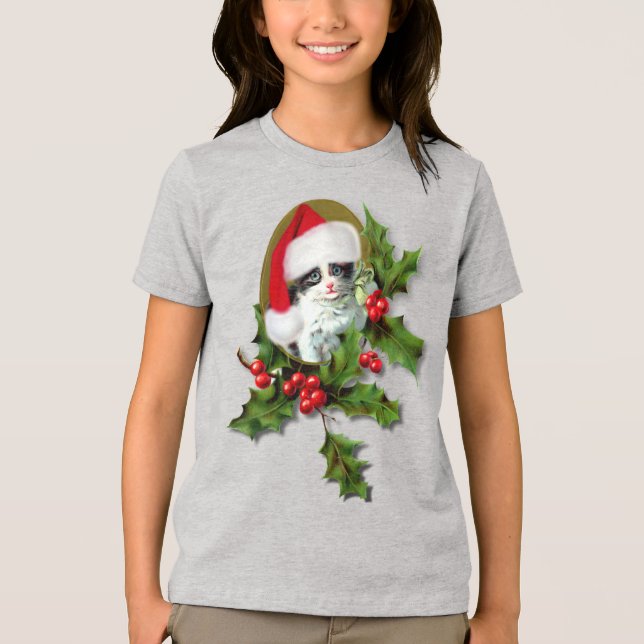 Holly and Kitten Christmas  Tri-Blend Shirt (Front)