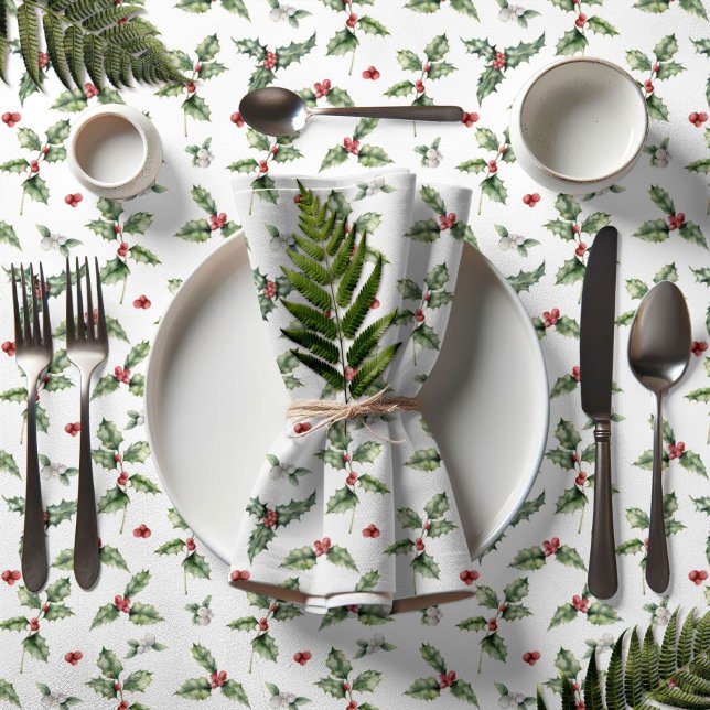 Holly and Mistletoe All Over Christmas  Tablecloth (Holly and Mistletoe Christmas Tablecloth)