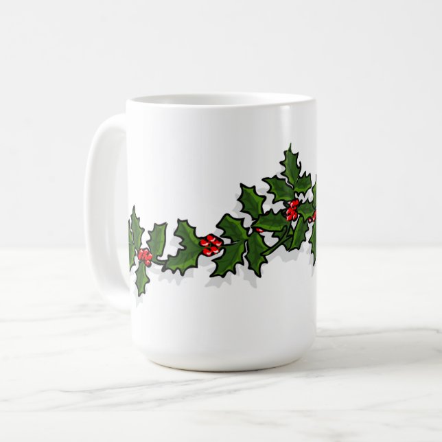 Holly and Mistletoe Christmas Mug (Front Left)