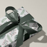Holly and Pine | Christmas Holiday Pattern Wrapping Paper<br><div class="desc">Festive and elegant patterned wrapping paper matches our Holly and Pine card and accessory collection. Our Christmas perfect repeat pattern features pine boughs,  sage green leaves,  and sprigs of red berries on a white background.</div>