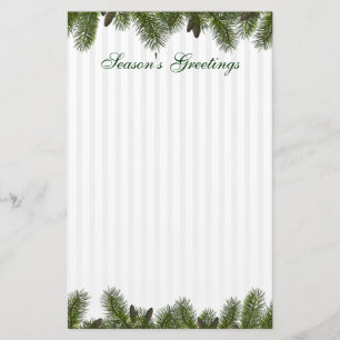 Holly and Pine Cones Christmas Holiday Stationery