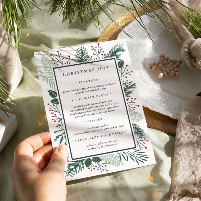 Holly and Pine | Custom Christmas Dinner Menu Invitation (Creator Uploaded)