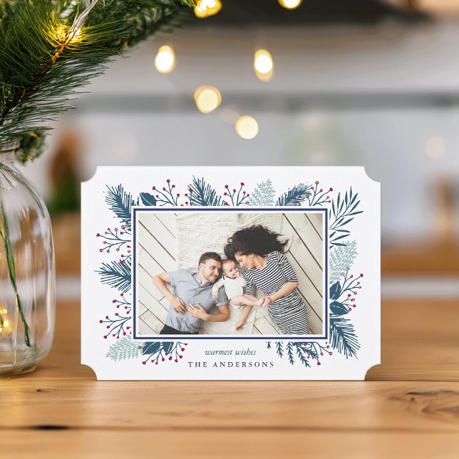 Holly and Pine | Horizontal Holiday Photo Card (Creator Uploaded)