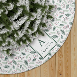 Holly and Pine Monogrammed Brushed Polyester Tree Skirt