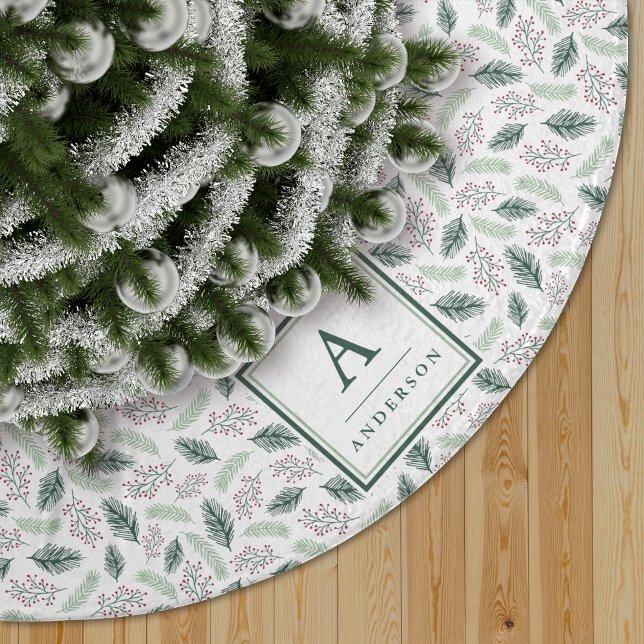 Holly and Pine | Monogrammed Brushed Polyester Tree Skirt (Creator Uploaded)