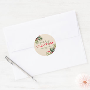 Holly and Pine on Beige Christmas Seal