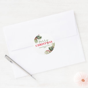 Holly and Pine on White Christmas Seal