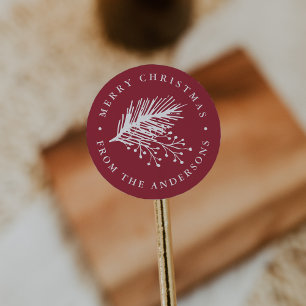 Holly and Pine   Personalised Merry Christmas Classic Round Sticker