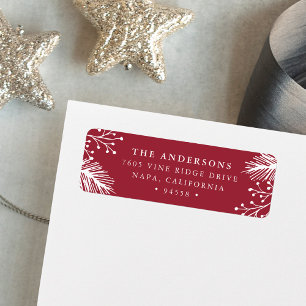 Holly and Pine Red Holiday Return Address