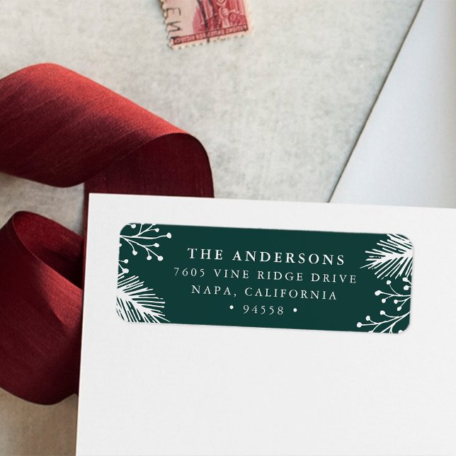 Holly and Pine | Red Holiday Return Address Label (Creator Uploaded)