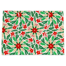 Holly and Poinsettia Botanical Holiday Pattern 