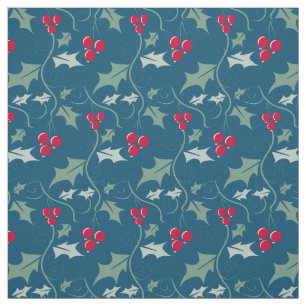 Holly and red berries graphic Christmas pattern Fabric