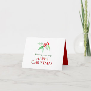 Holly and red berries loose watercolor Christmas Card