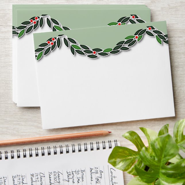 Holly and Red Bow Christmas Envelope (Stacked)