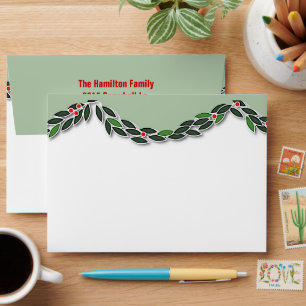 Holly and Red Bow Christmas Envelope