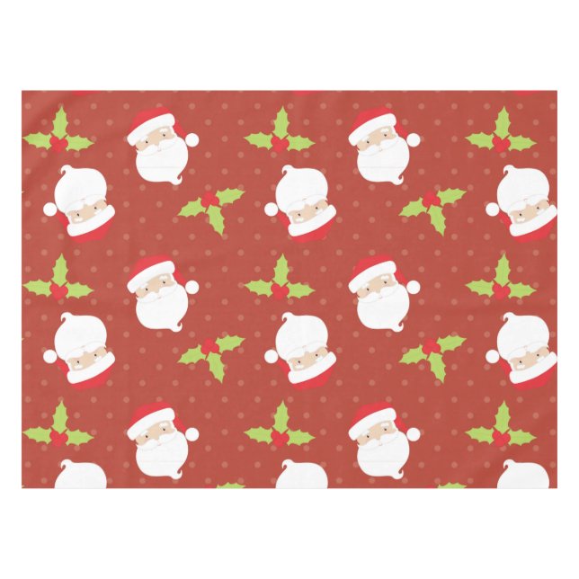 Holly and Santa Claus on Dotted Holiday Tablecloth (Front (Horizontal))