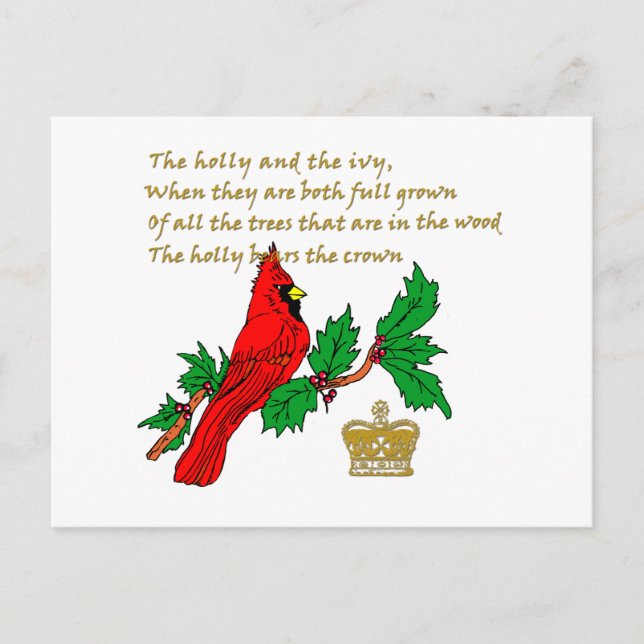 Holly and the Ivy Illustrated on Apparel & Gifts Postcard (Front)