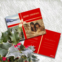 Holly and the Ivy Red Ribbon Foil Post Card
