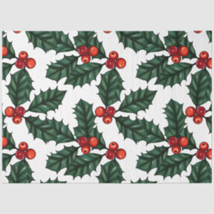 Holly and Winter Berries Greenery Christmas Tissue Paper