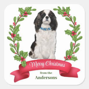 Holly Banner Cavalier King Charles Spaniel Holiday Square Sticker