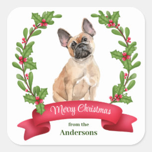 Holly Banner French Bulldog Christmas Square Sticker