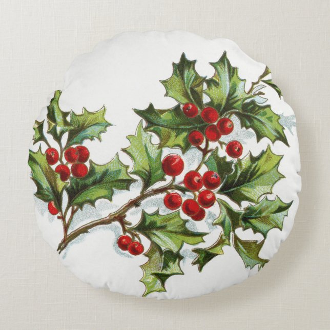 Holly Berries 001 Round Cushion (Front)