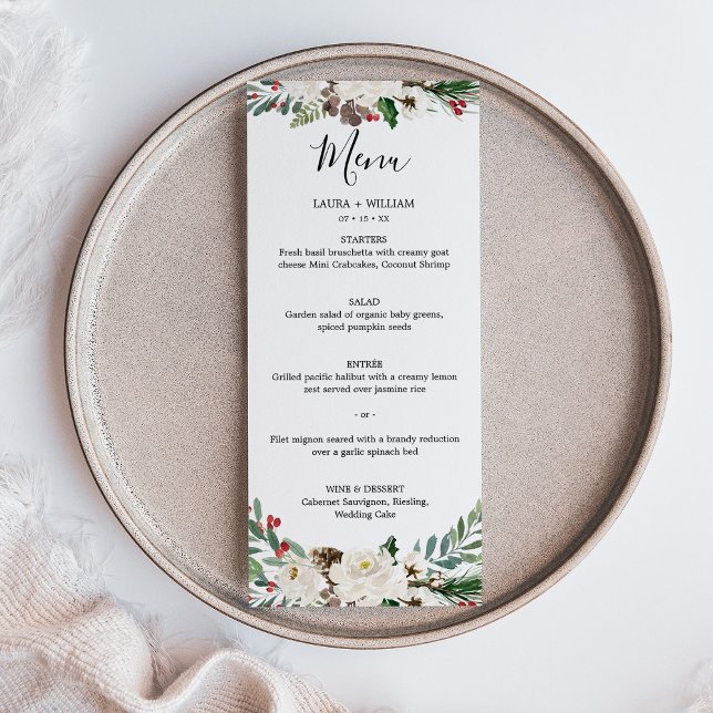 Holly Berries and Floral Wedding Christmas Dinner Menu (Holly Berries and Floral Wedding Christmas Dinner Menu)