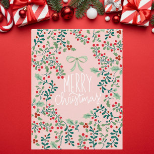 Holly Berries and Greenery Christmas Postcard