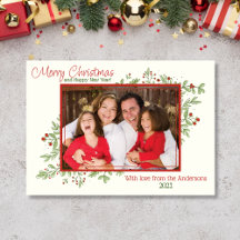 Holly Berries and leaves Photo Christmas Card