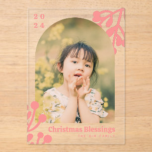 Holly Berries Arch Photo Pink Christmas Acrylic Invitations