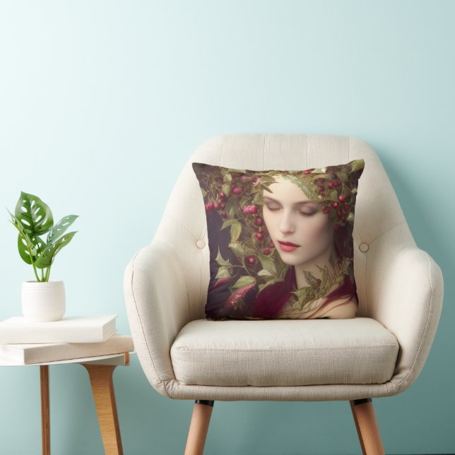 Holly Berries Beautiful Woman  Christmas  Cushion (Chair)
