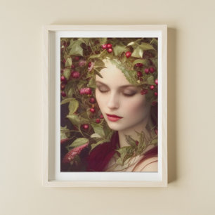 Holly Berries Beautiful Woman Holiday Poster