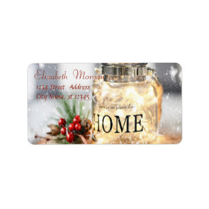 Holly Berries,Branches,Candle Holiday Label