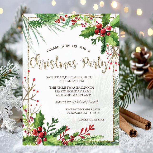 Holly Berries Branches Company Christmas Party  Invitation (Creator Uploaded)