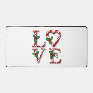 Holly Berries Candy Cane Stripes Love Christmas Desk Mat