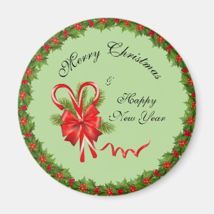 Holly Berries Christmas and Candy Canes Magnet